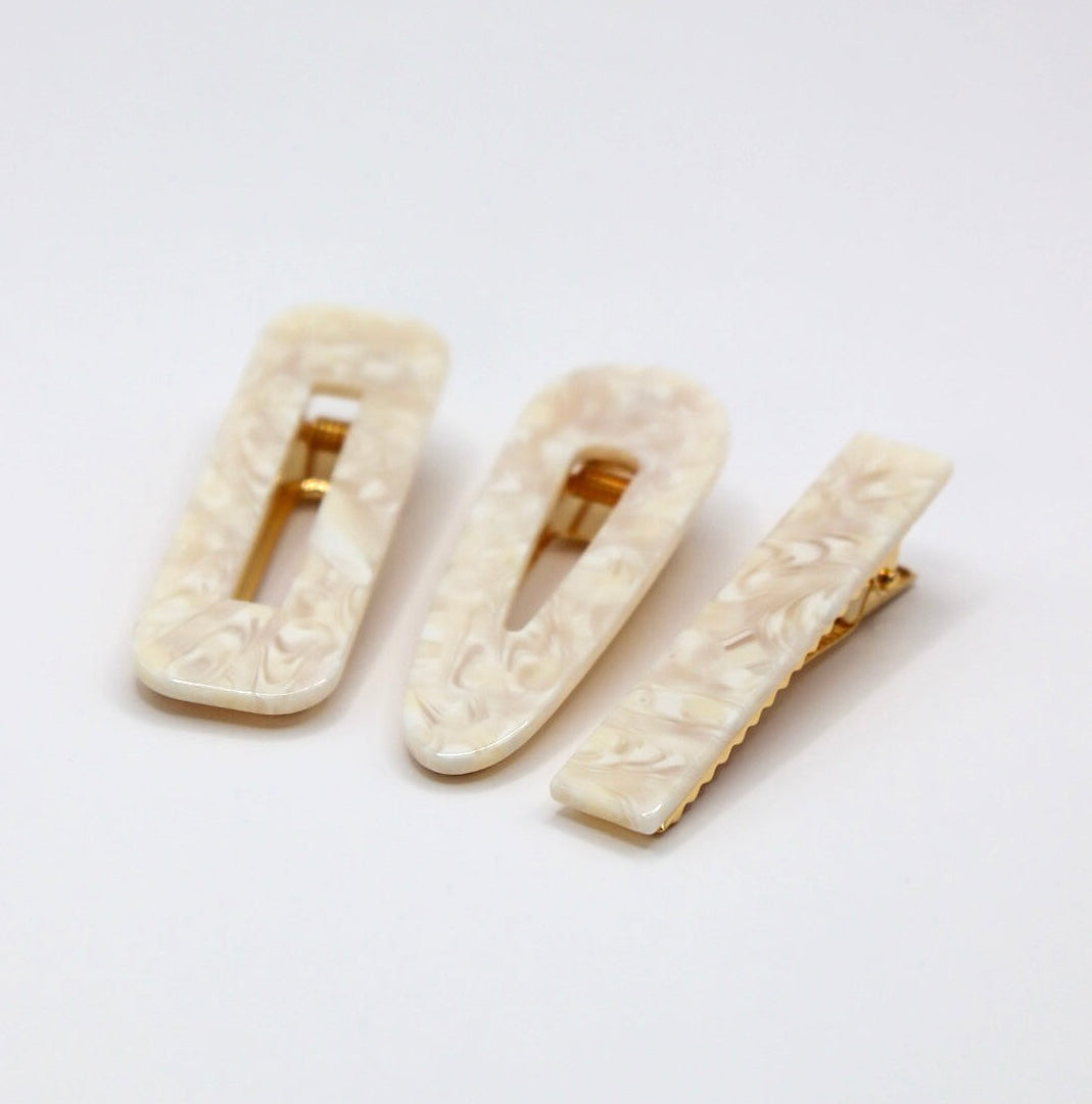 Hair Clips - Ivory Wave